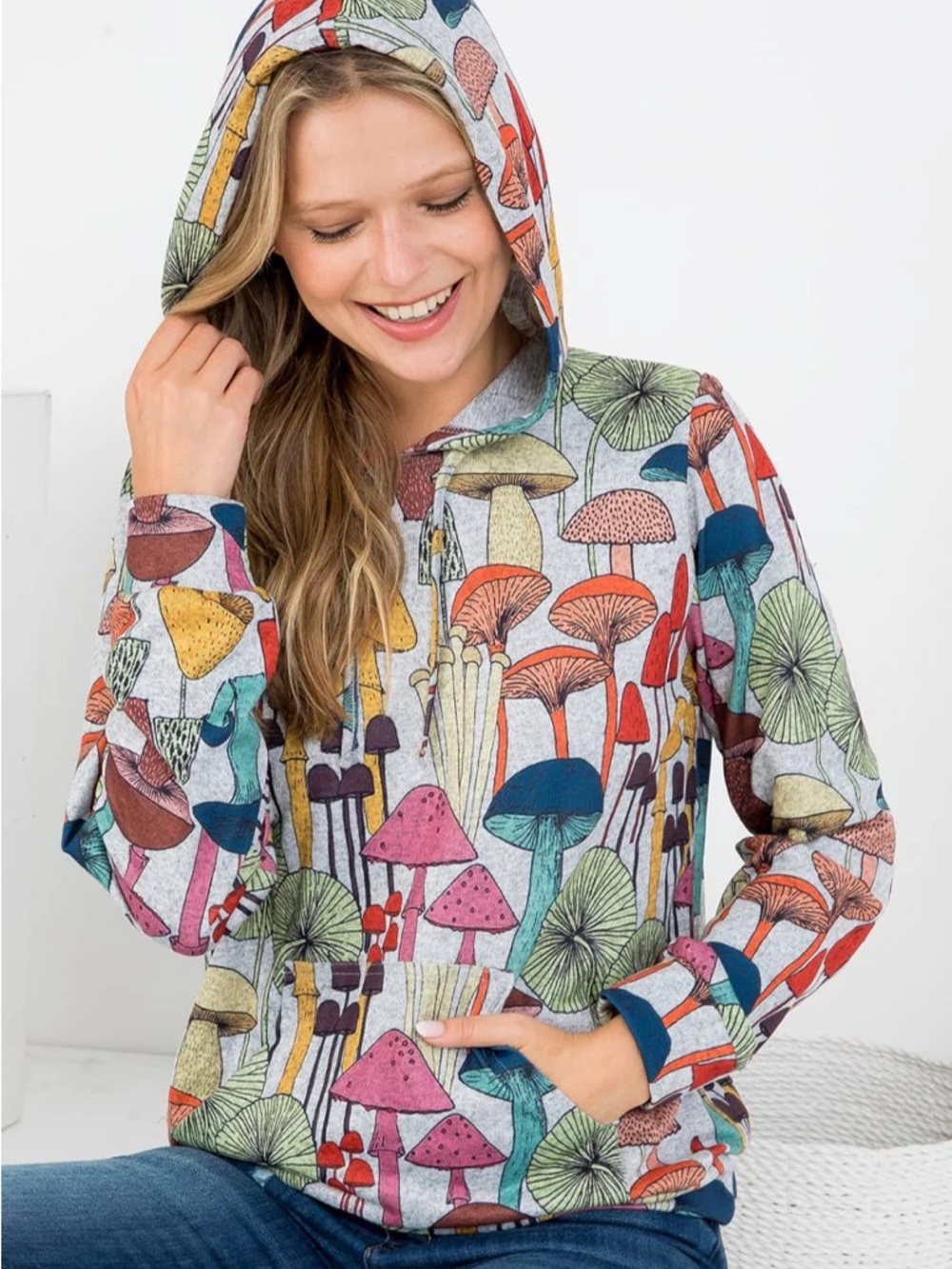 Playful Multicolor Mushroom Hoodie NWOT